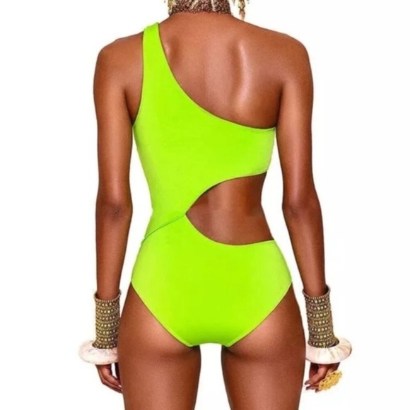New! BFyne Green One-Shoulder Cutout One-Piece Swimsuit 3781 - Picture 2 of 7